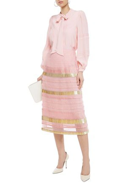 Shop Temperley London Phantom Pleated Point D'esprit And Organza Midi Skirt In Baby Pink