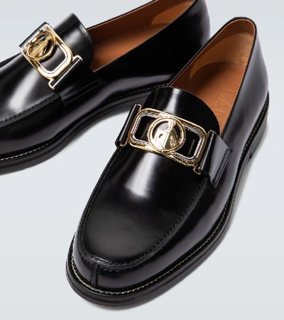 Shop Lanvin Swan Loafers With Logo Buckle In Black