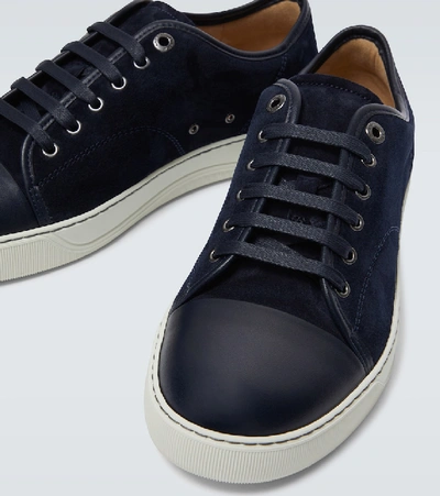 Lanvin Panelled Patent-leather And Velvet Low-top Trainers In 29 - Navy Blue