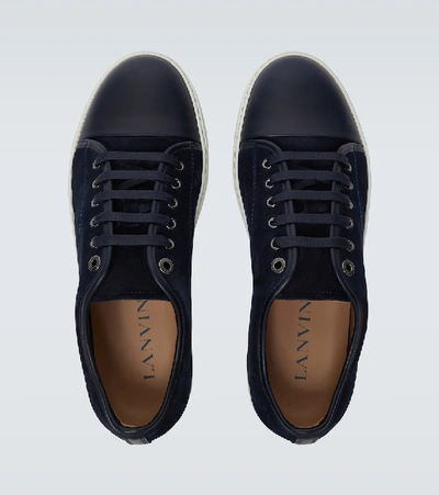 Lanvin Panelled Patent-leather And Velvet Low-top Trainers In 29 - Navy Blue