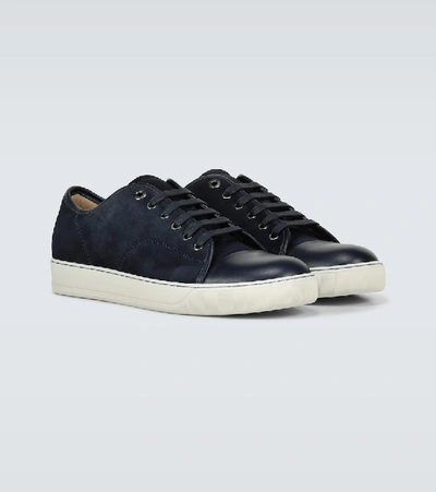 Lanvin Panelled Patent-leather And Velvet Low-top Trainers In 29 - Navy Blue