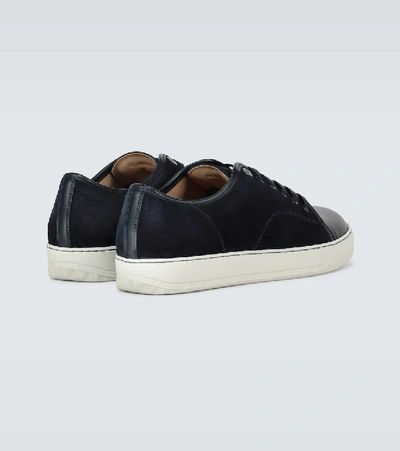 Lanvin Panelled Patent-leather And Velvet Low-top Trainers In 29 - Navy Blue