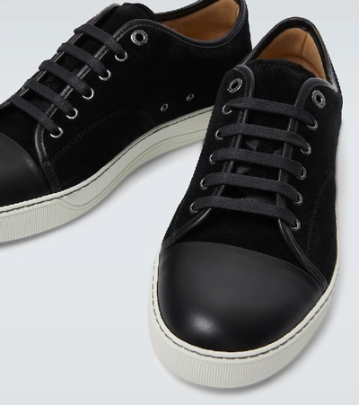 Lanvin Panelled Patent-leather And Velvet Low-top Trainers In Black