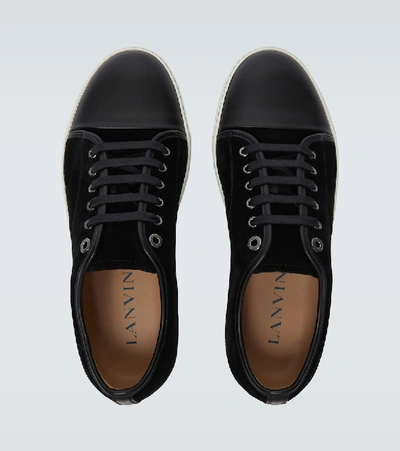 Lanvin Panelled Patent-leather And Velvet Low-top Trainers In Black