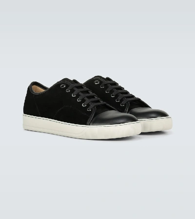 Lanvin Panelled Patent-leather And Velvet Low-top Trainers In Black