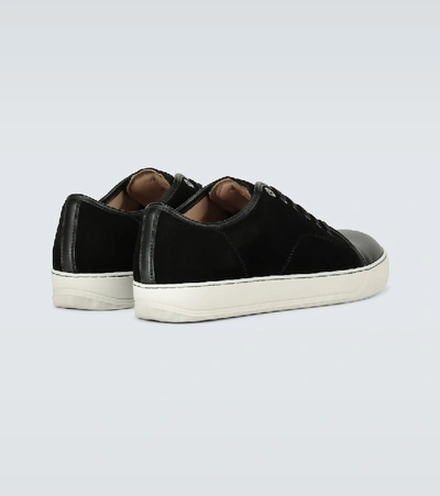 Lanvin Panelled Patent-leather And Velvet Low-top Trainers In Black