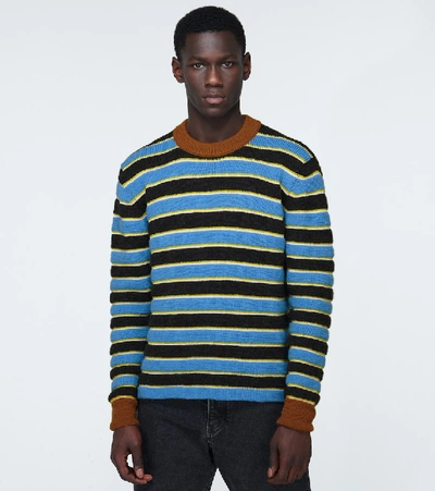 Shop Lanvin Knitted Striped Sweater In Blue