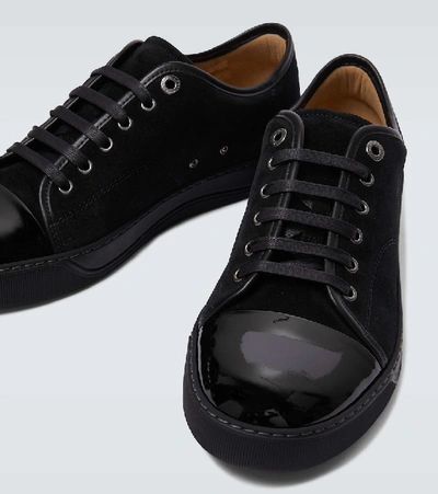 Shop Lanvin Suede And Leather Cap-toe Sneakers In Black