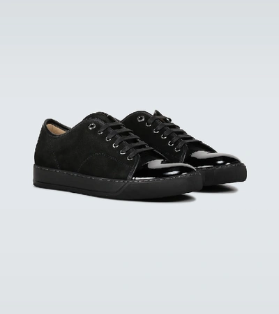 Shop Lanvin Suede And Leather Cap-toe Sneakers In Black