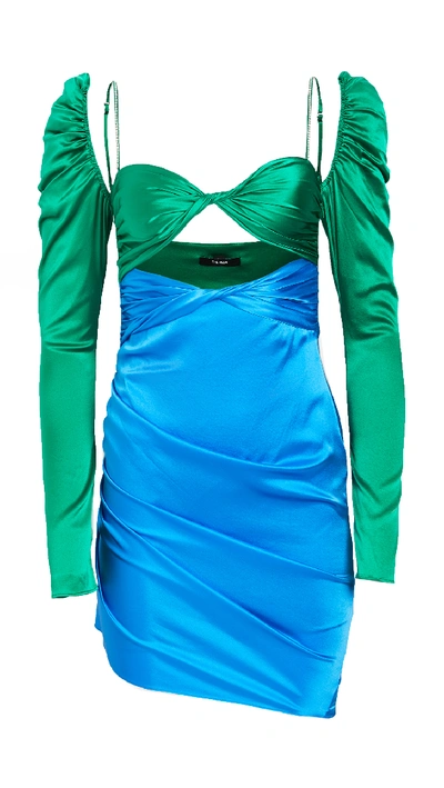 Shop The Bar Long Sleeve Twist Top Dress In Emerald/cobalt