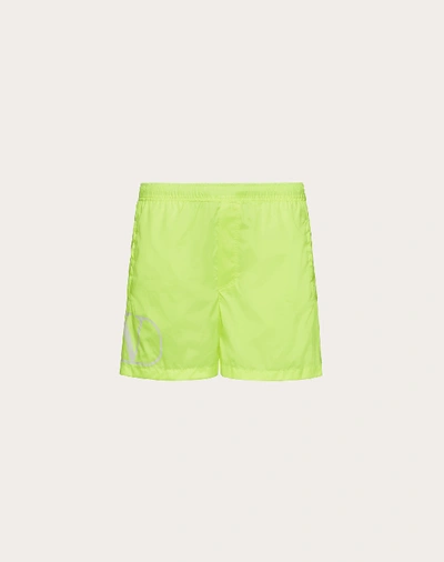 Shop Valentino Uomo Vlogo Print Swim Shorts In Florescent Yellow