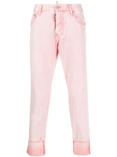 Shop Dsquared2 Cuffed-hem Cropped Jeans In Pink