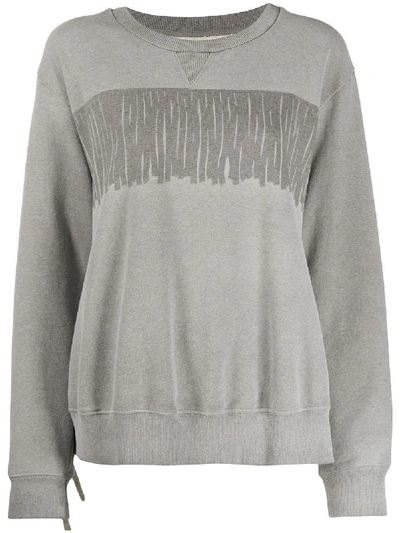 Shop Mm6 Maison Margiela Fringed Detail Crew Neck Sweatshirt In Grey