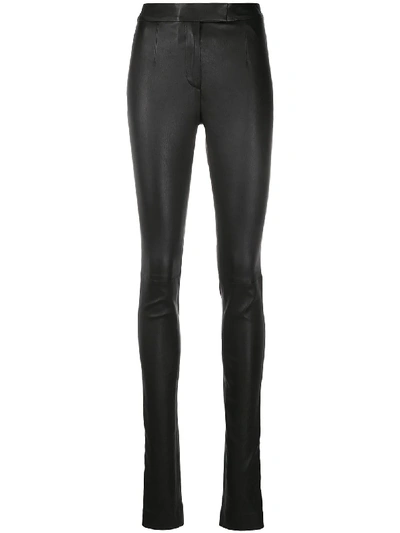 Shop Fenty Leather Skinny Trousers With Slits In Black