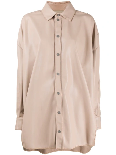 Shop Fenty Faux Leather Oversized Shirt In Neutrals