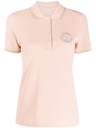 Shop Moncler Logo Patch Polo Top In Pink