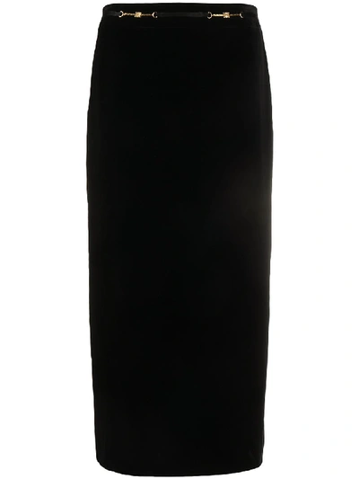 Pre-owned Celine  Embroidered Logo Midi Skirt In Black
