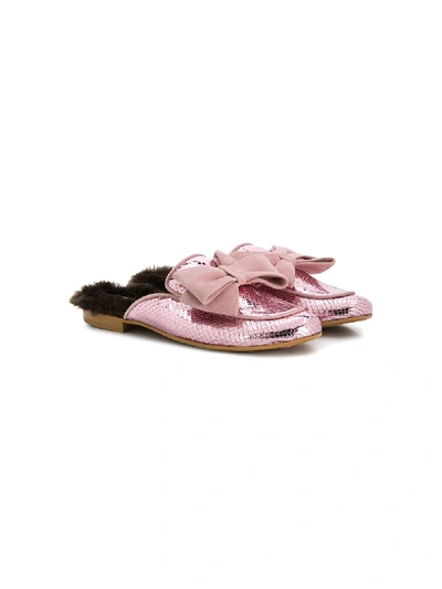 Shop Monnalisa Teen Slip-on Bow Loafers In Pink