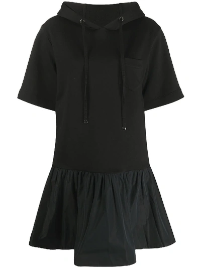 Shop Moncler Hooded T-shirt Dress In Black
