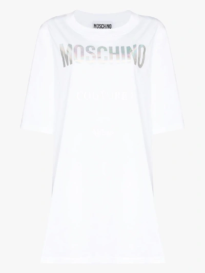 Shop Moschino White Couture Logo Cotton T-shirt Dress