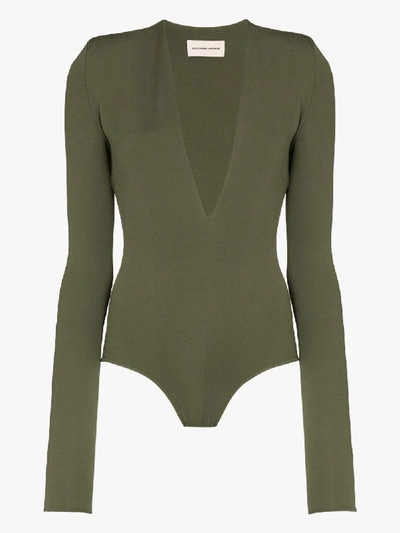 Shop Alexandre Vauthier Deep V-neck Long Sleeve Bodysuit In Green