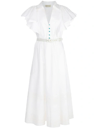 Shop Nicholas Sandra Pleat-detail Midi Dress In White