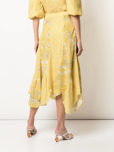 Shop Nicholas Asymmetric Patchwork Midi Skirt In Yellow