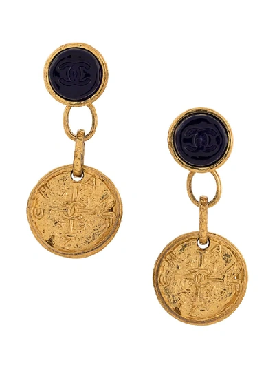 Pre-owned Chanel 1990s Dangling Cc Earrings In Gold