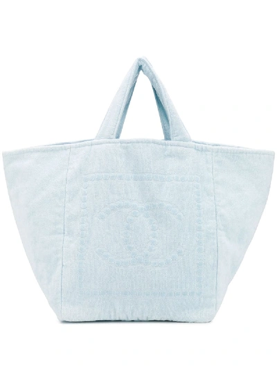 Pre-owned Chanel 2000s Beach Towel Cc Tote In Blue