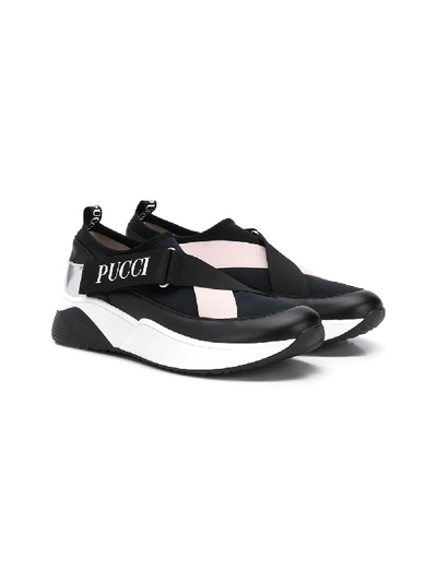Shop Emilio Pucci Junior Slip-on Logo Sneakers In Black