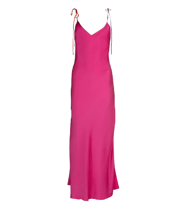 hot pink silk slip dress