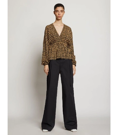 Shop Proenza Schouler White Label Gingham V-neck Top In Toast/black Painted Med Gingham/yellow