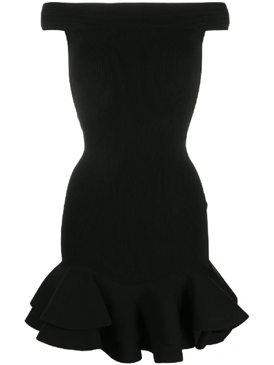 Shop Alexander Mcqueen Off-shoulder Ribbed-knit Dress In Black