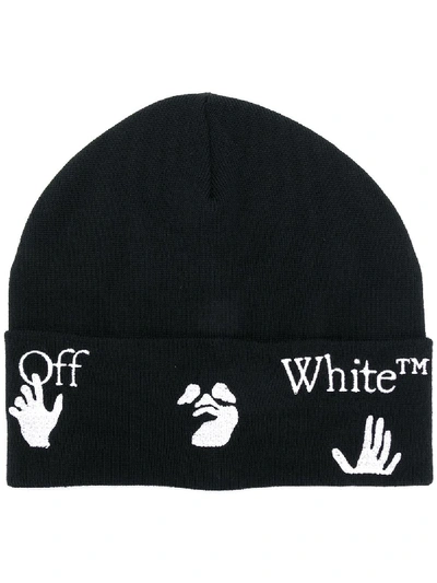 Shop Off-white Intarsia-knit Logo-detail Beanie In Black