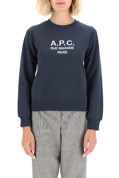 Shop Apc Tina Sweatshirt With Logo Embroidery In Blue