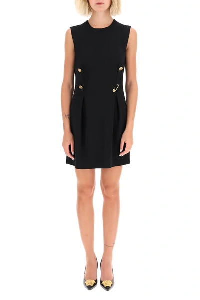 Shop Versace Mini Dress With Safety Pin In Black,gold