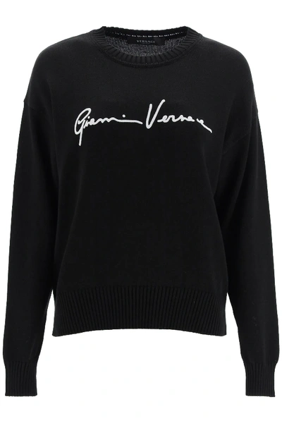 Shop Versace Gv Signature Sweater In Black,white