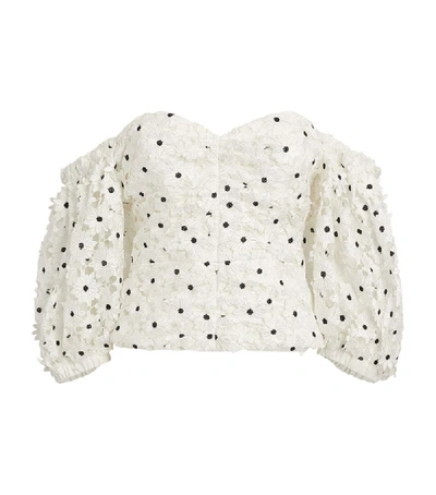 Shop Self-portrait Daisy Guipure Puff-sleeved Top