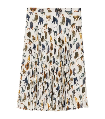 Shop Burberry Pleated Monkey-print Skirt