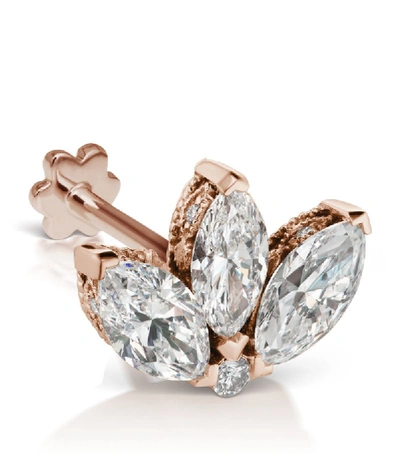 Shop Maria Tash Rose Gold Diamond Engraved Lotus Threaded Stud Earring (4mm)