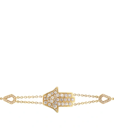 Shop Netali Nissim Yellow Gold And Diamond Protected Hamsa Bracelet