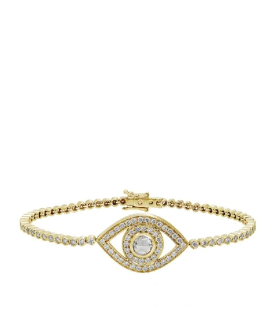Shop Netali Nissim Yellow Gold And Diamond Eye Bracelet In White