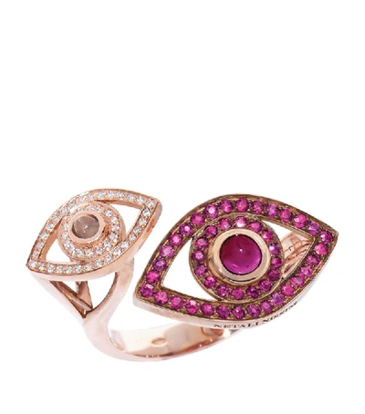 Shop Netali Nissim Rose Gold, Quartz, Ruby And Diamond Protected Ring