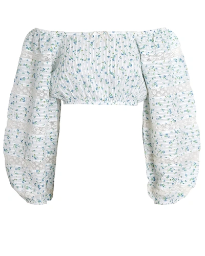 Shop Loveshackfancy Albertina Floral Cotton Crop Top In Light Blue