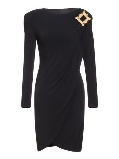 Shop Moschino Gold Frame Jersey Dress In Black
