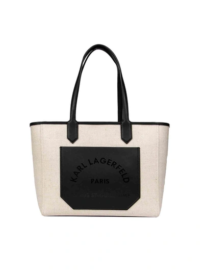Shop Karl Lagerfeld Canvas Shopping Bag In Ivory Color In Cream