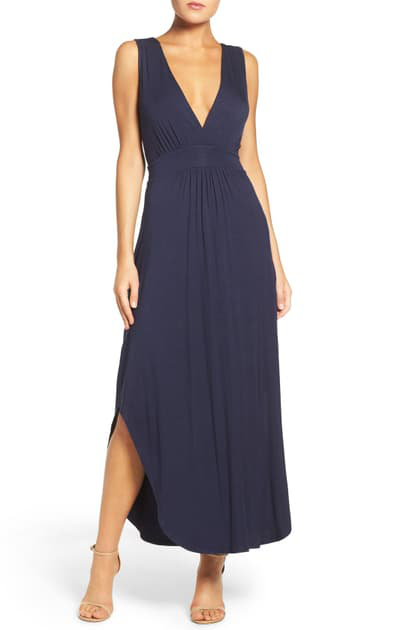 v neck jersey maxi dress