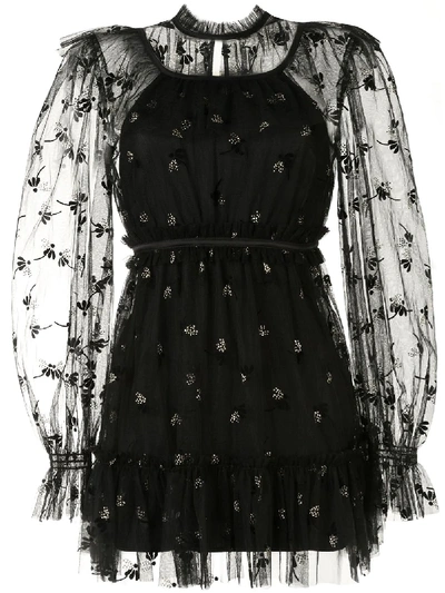 Shop Alice Mccall Moon Lover Floral Embroidered Mini Dress In Black