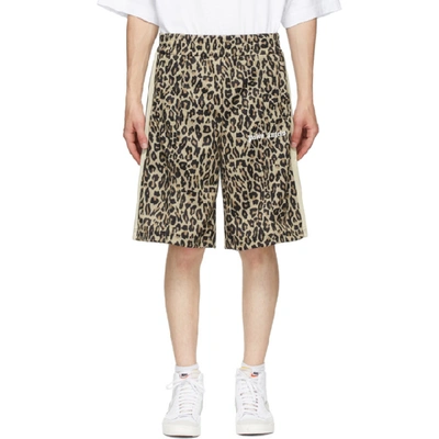 Shop Palm Angels Brown Leopard Track Shorts