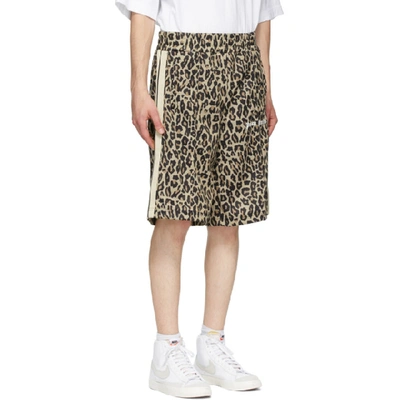 Shop Palm Angels Brown Leopard Track Shorts